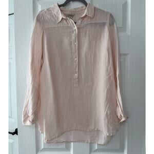 Lucky Brand Women's Peach Pink Linen Blend Long Sleeve Top Size Medium